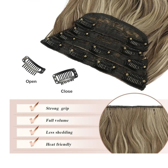 FESHFEN Clip in Hair Extensions - 20 Inch Caramel Brown Mixed Ash Blonde - Picture 2 of 4